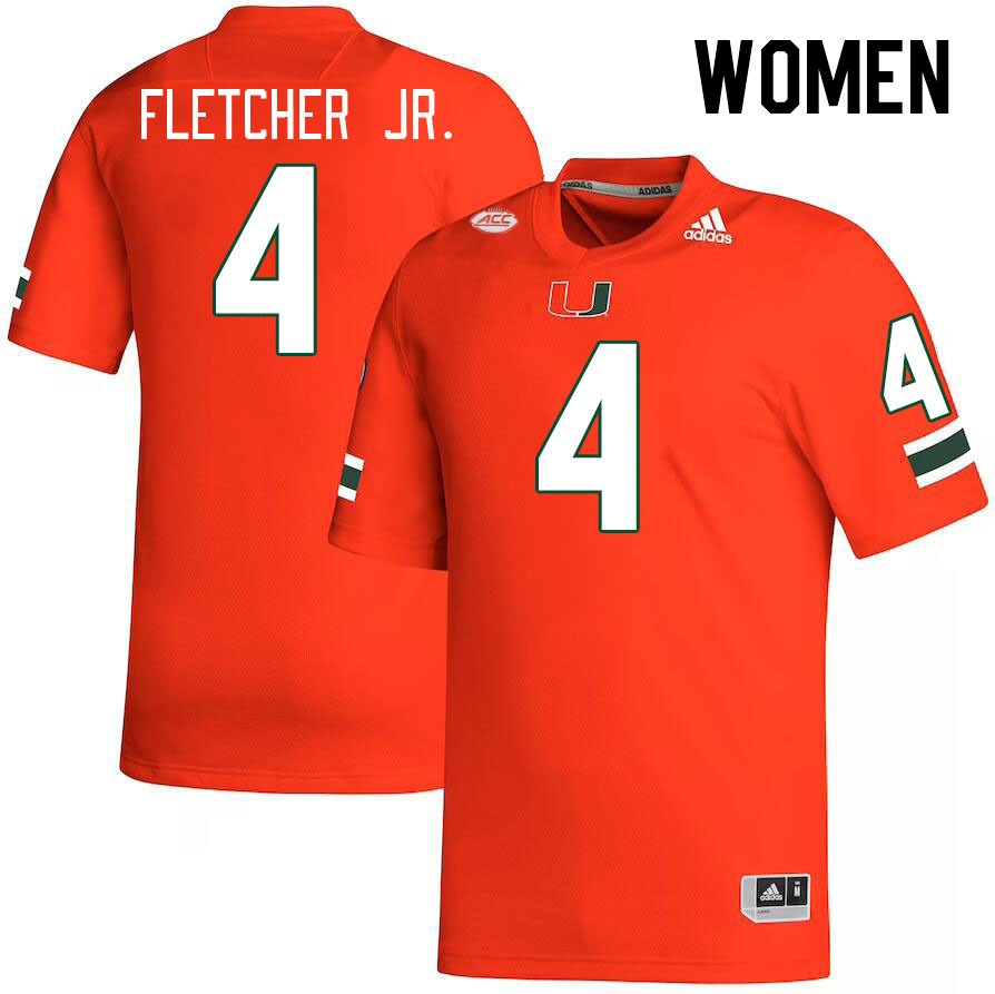 Women #4 Mark Fletcher Jr. Miami Hurricanes College Football Jerseys Stitched-Orange